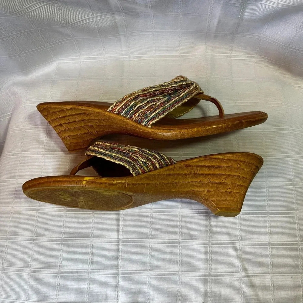 Made In Italy Designer Boho Goddess Fairy Sandals Size 6 Stacked Chunky Heel - Picture 9 of 11